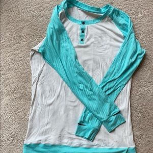 Lululemon white & turquoise stripe  Henley ls top